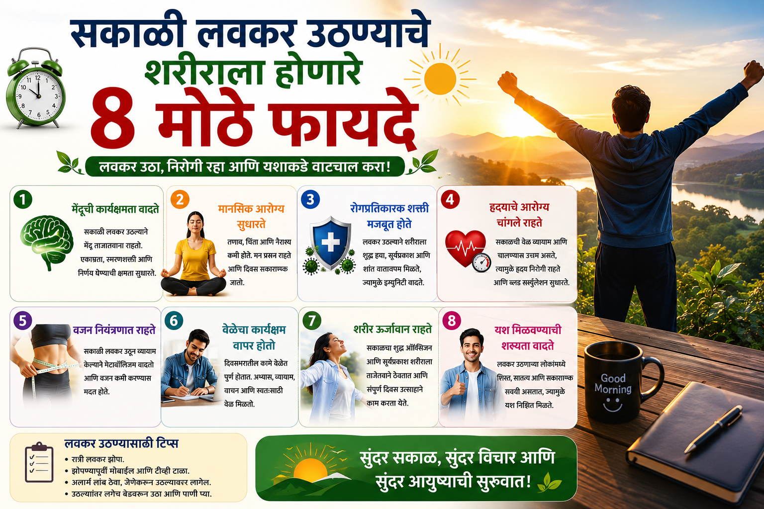 सकाळी लवकर उठण्याचे शरीराला होणारे ८ मोठे फायदे