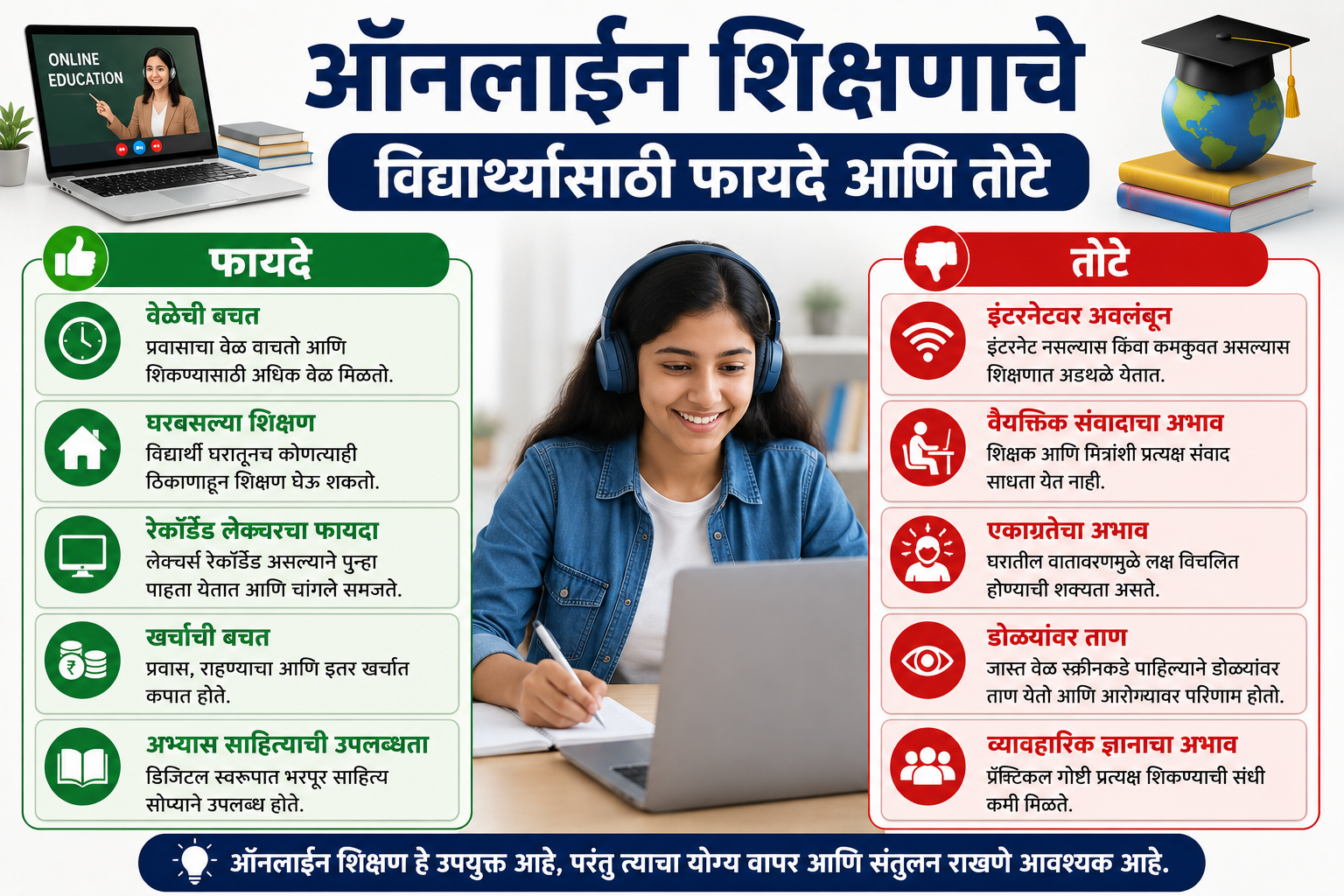 ऑनलाइन शिक्षणाचे विद्यार्थ्यांसाठी फायदे आणि तोटे